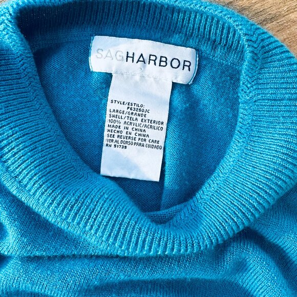 Vintage Turquoise Blue Sweater Business Casual Sweater Faux Turtleneck - Picture 7 of 7